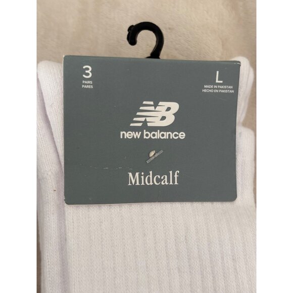 New Balance Midcalf Socks 3-Pack White W/ Black Stripes Size L Cotton Blend x2 - Picture 4 of 6